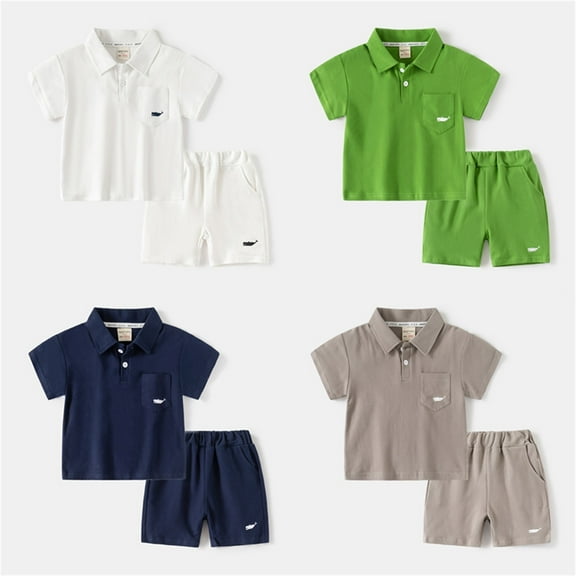 Uxgjfwu Boys Summer Outfits Casual Short Sleeve Tops Turndown Collar Botton Plain Short Pants Sets, Sizes 3T-8T,Brown