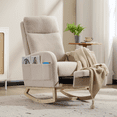 thumbnail image 7 of Rocking Chair Nursery with Foot Rest for Mom Breastfeeding, Rocker Glider Chair with High Backrest,Upholstered Lounge Chair with Side Pocket for Living Room, Bedroom, Beige, 7 of 7