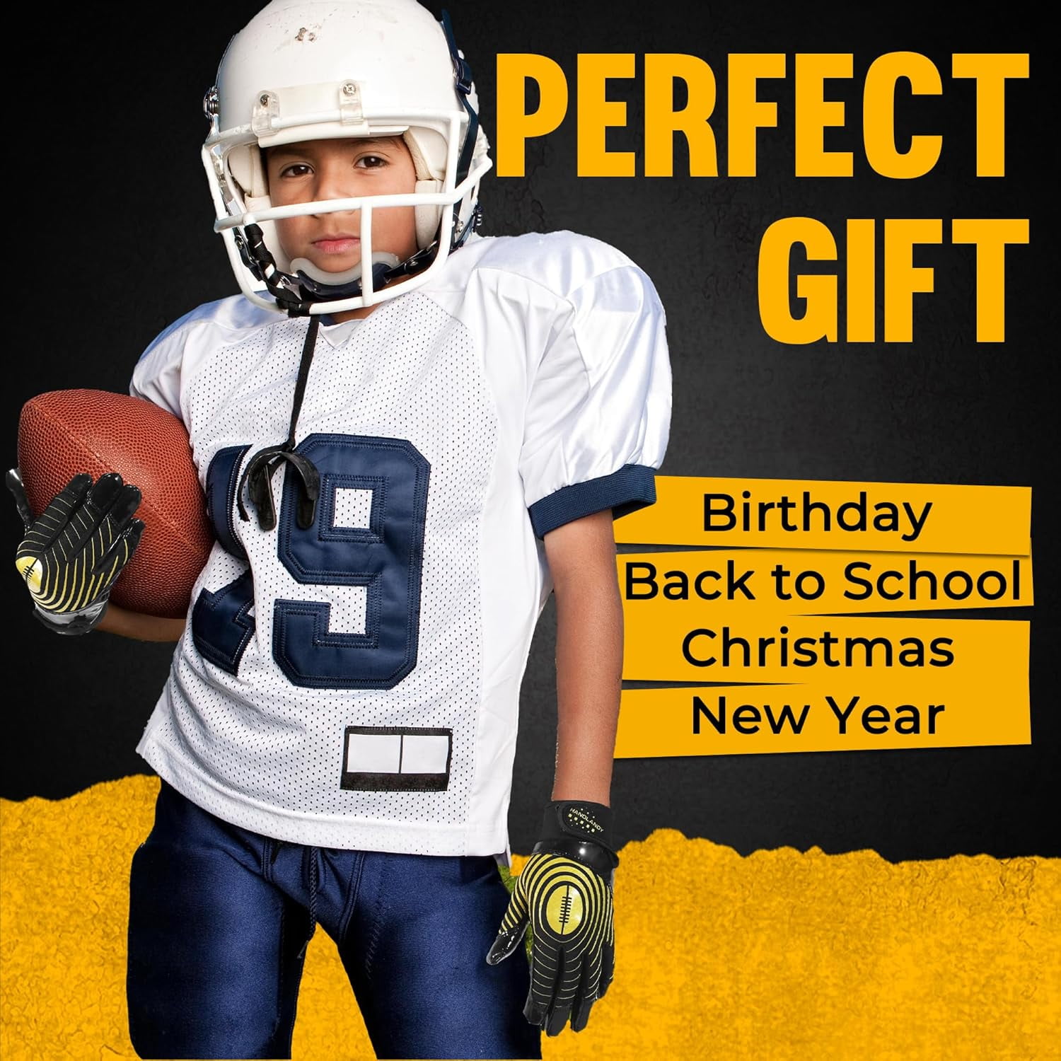 Youth Football Gloves, Kids Sticky Receiver Gloves,Super Grip Football Glove Best Gift for Boys,Girls