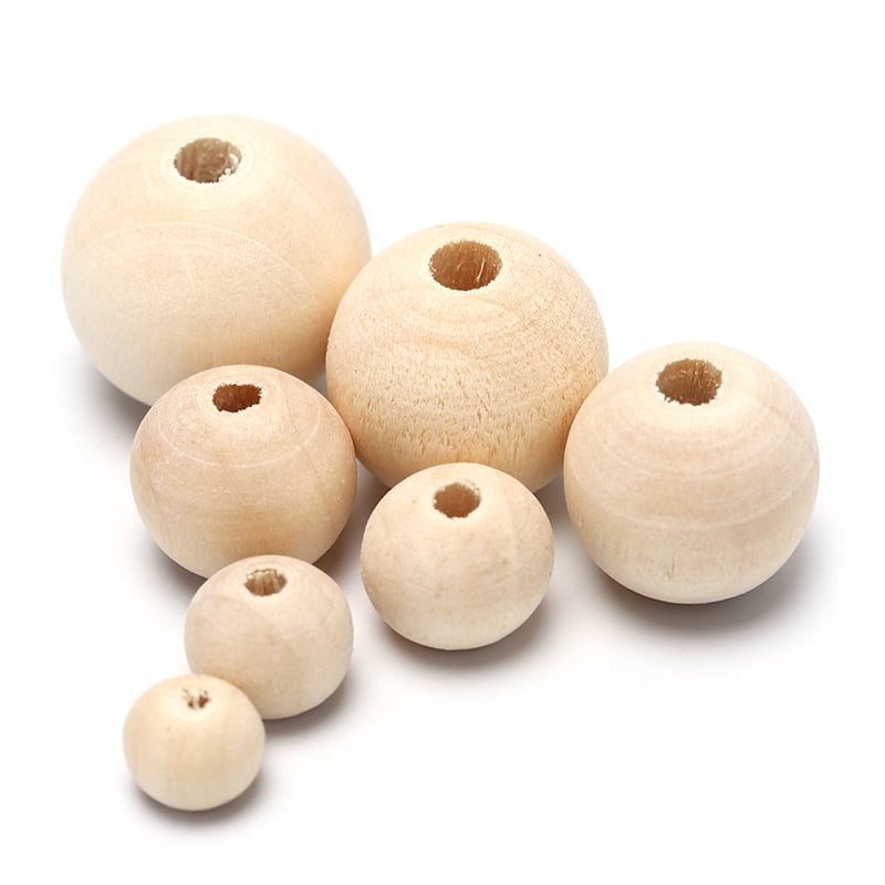 Round Wood Spacer Bead Natural Unpainted Wooden Ball Beads DIY Craft Jewelry 