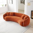 thumbnail image 3 of WILLIAMSPACE 101.4" Curved Sofa Cloud Couch, 5 Seat Comfy Teddy Fleece Boucle Fabric Deep Seat Leisure Sofa, Modern Half Moon Upholstered Couch with 4 Throw Pillows for Living Room, Orange, 3 of 5