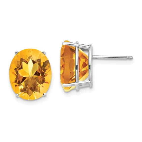 Primal Gold 14 Karat White Gold 12x10mm Oval Citrine Earrings