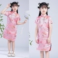 thumbnail image 4 of Ruyang Girls Chinese Gheongsam Floral Graphic Traditional Dress Kids New Year Embroidery Qipao Skirt Stand Collar Side Split Outfits, 4 of 5