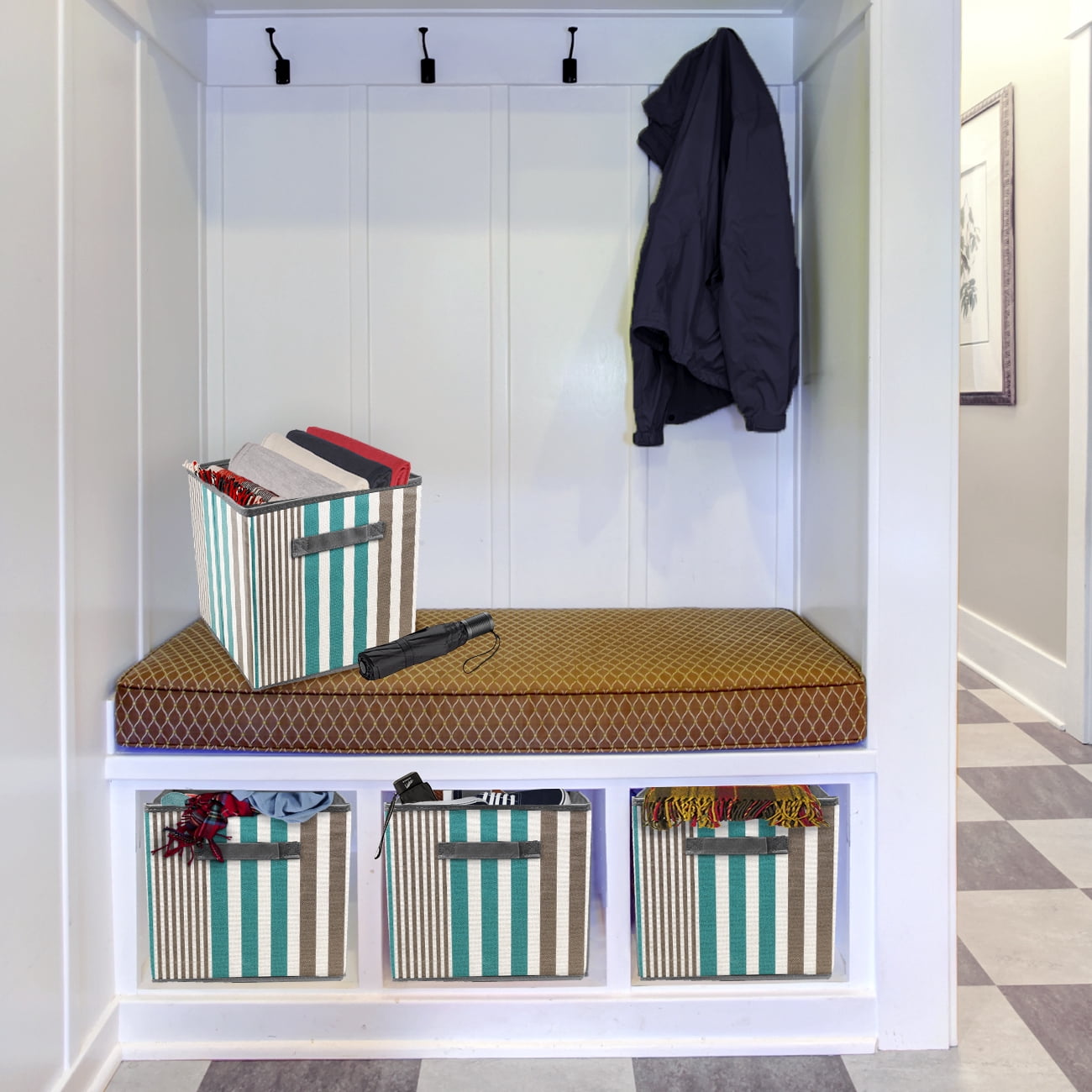 Sorbus Foldable Storage Cube Basket Bin, 6 Pack, Vertical Stripe Line Pattern