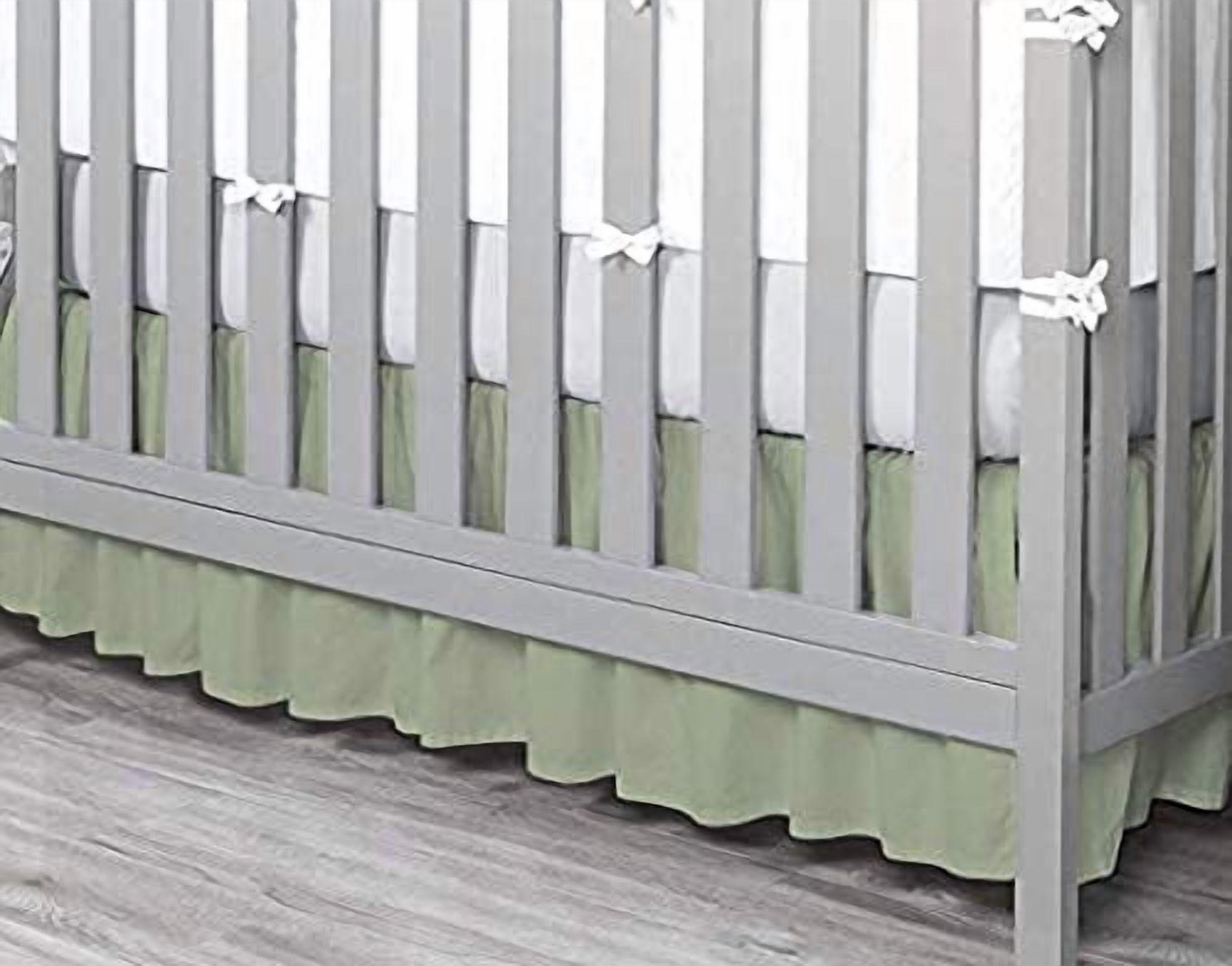 Crib Skirt Dust Ruffle, 100% Egyptian Cotton 800 Thread Count, Nursery Crib Toddler (28" x 52" x 14") Bedding Skirts for Baby Boys or Girls, 14" Drop, Sage Solid
