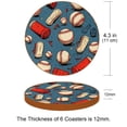 thumbnail image 3 of Baseball 6PCS Round Coasters Set, Microfiber Leather Drink Coasters with Holder, 11x11 cm/4.3x4.3 in, 3 of 6