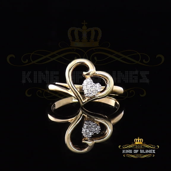 King Of Bling's 925 Sterling Yellow Silver 0.10ct Cubic Zirconia Fancy Heart Womens Ring Size 8