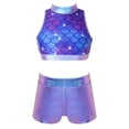 thumbnail image 2 of inhzoy Kids Big Girls 2PCs Gymnastic Dance Outfit Sets Shiny Metallic Crop Top with Shorts,Sizes 6-14 Purple Fish Scales 6, 2 of 7