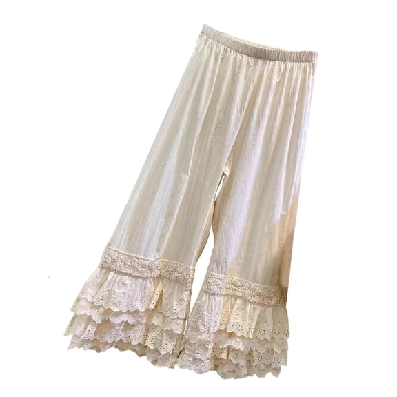 Lerpwige Wide Leg Lounge Bottoms Layered Ruffle Lace Long Pettipants for Women Underwear
