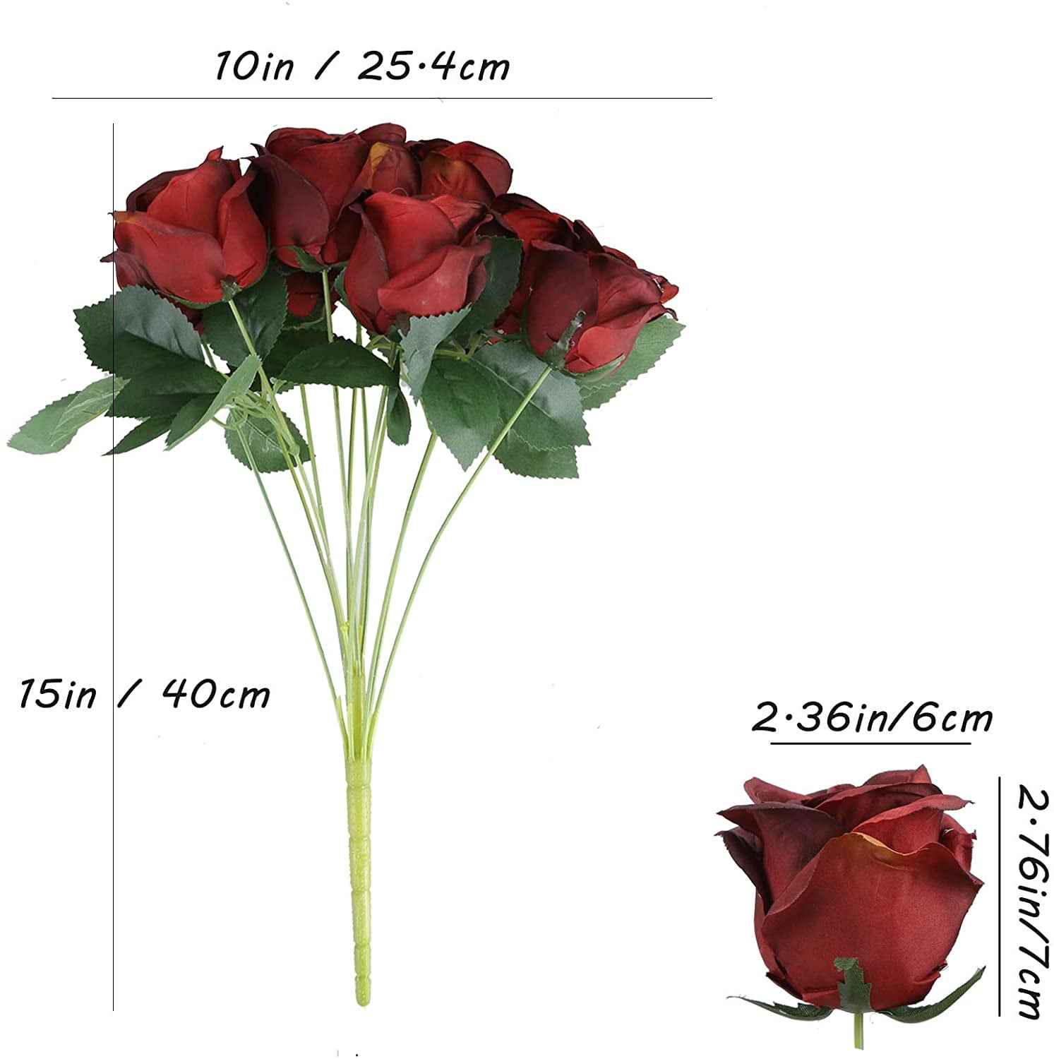 Details about   Greentime Artificial Burgundy Flowers 16 Inches Artificial Silk Rose Bouquet 12 
