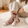 thumbnail image 4 of Thanksgiving Coral Fleece Crew Socks, Mid Calf Plush Cozy Socks With Heart And Mushroom Pattern, Soft Fuzzy House Socks For Women Girls, Warm Winter Sleep Socks, Cute Holiday Gift Socks, 4 of 5