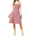 thumbnail image 2 of INSPIRE CHIC Women's Suspender Dress Retro Plaid Square Neck A-Line Midi Overall Dress XL Pink, 2 of 6