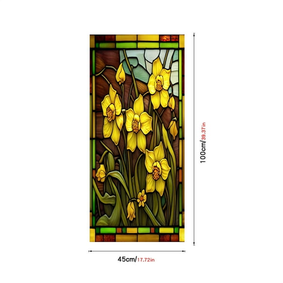 Qiaoxi Windows Film Colorful Flower Grass Privacy Stained Glass Window Stickers Static Cling Glass Film Window Coverings (45x100cm/60x100cm)