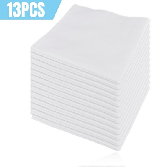 DISEN 13pcs Handkerchiefs for Men, Soft Cotton Hankies, 15''x15'' Classic White Pocket Square