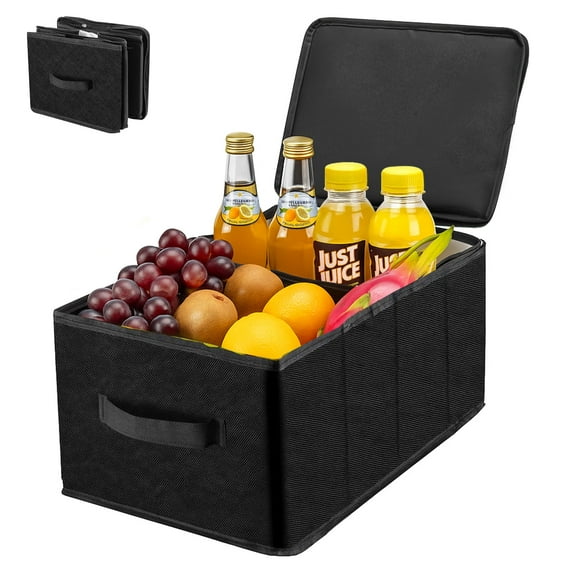 Deli Car Trunk Organizer, Foldable Organizer for Car, 2 Compartments Large Capacity Car Trunk Storage Organizer, Black