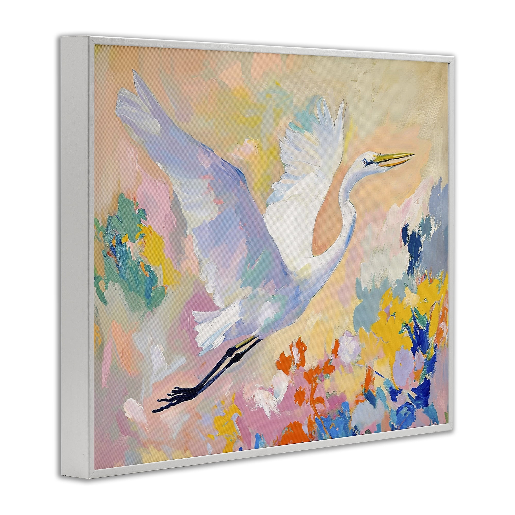 Stupell Industries Heron & Abstract Botanicals Animals & Insects Painting White Framed Art Print Wall Art, 30 x 24