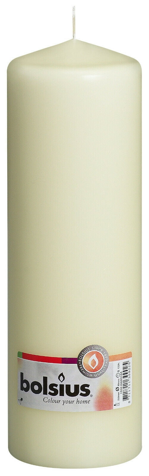 Bolsius 3 X 10" Large Ivory Pillar Unscented Smokeless Candles for