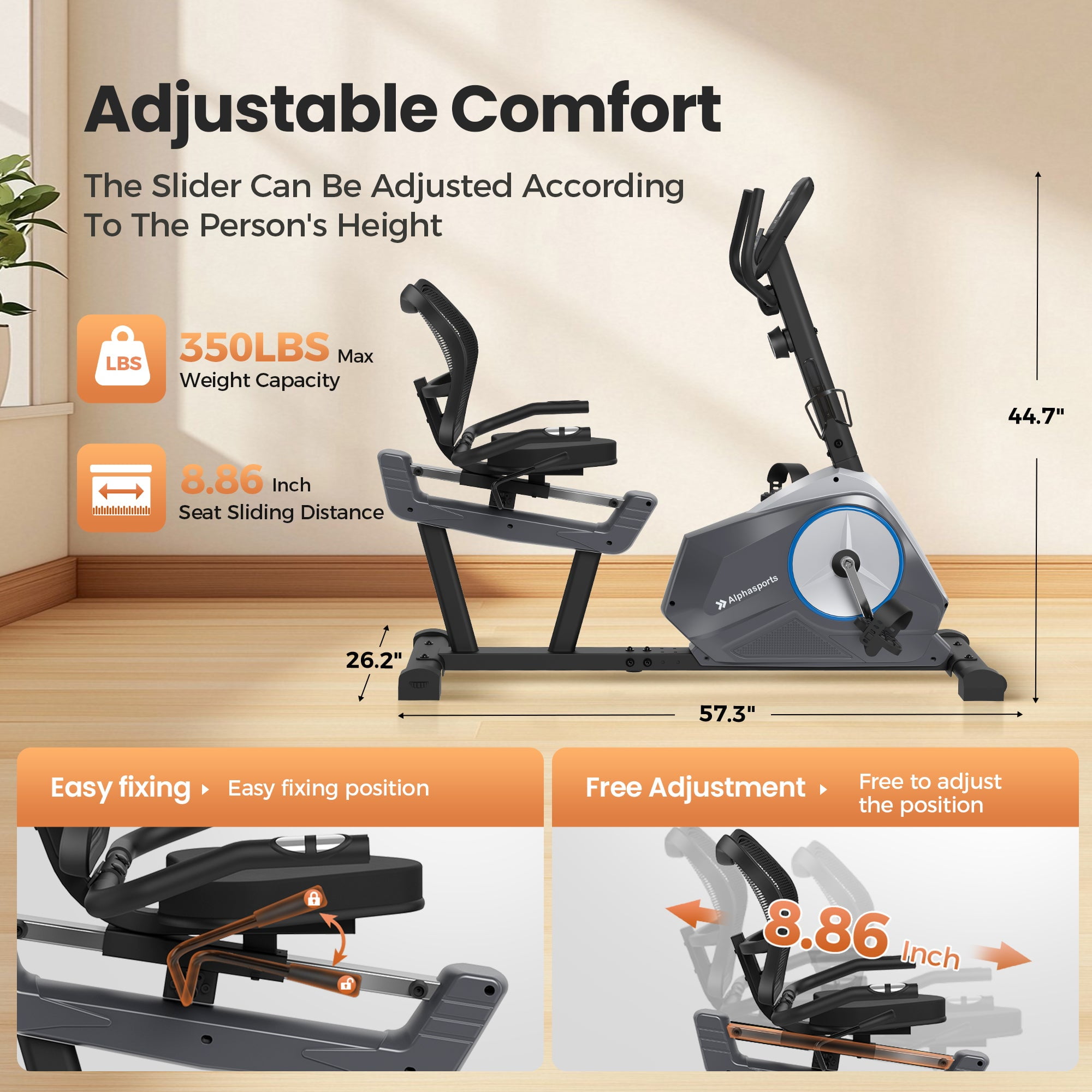 SUMMIT LIVING Exercise Bike, Recumbent Bike for Home Seniors Adults, 16 Levels Resistance Indoor Cycling Bike with Adjustable and Wide Seat, LCD, Heart Rate Handle, 350lbs Weight Capacity