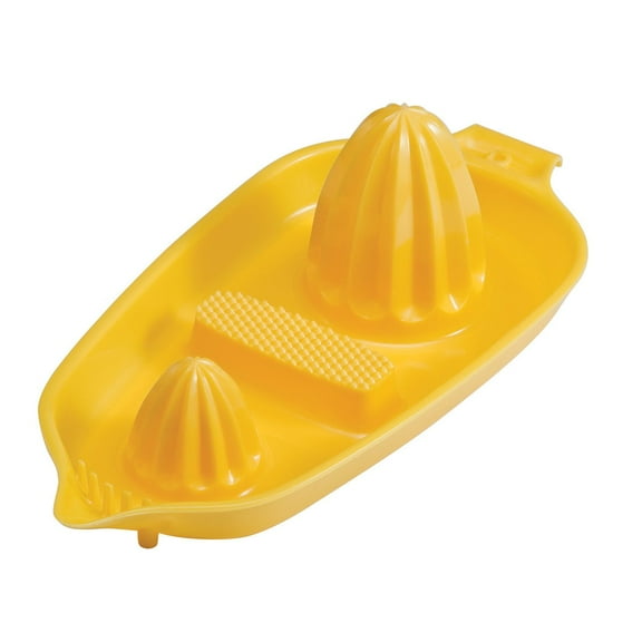Hutzler Twin Reamer Manual Hand Juicer Tray with Rind Grater, Yellow