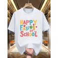 thumbnail image 1 of Happy First Day of School T-Shirt - Vibrant Back-to-School Design with Pencils, Hearts & Stars, Soft & Comfortable Cotton, Casual Round Neck Tee for Students & Teachers, Machine Washable, 1 of 3