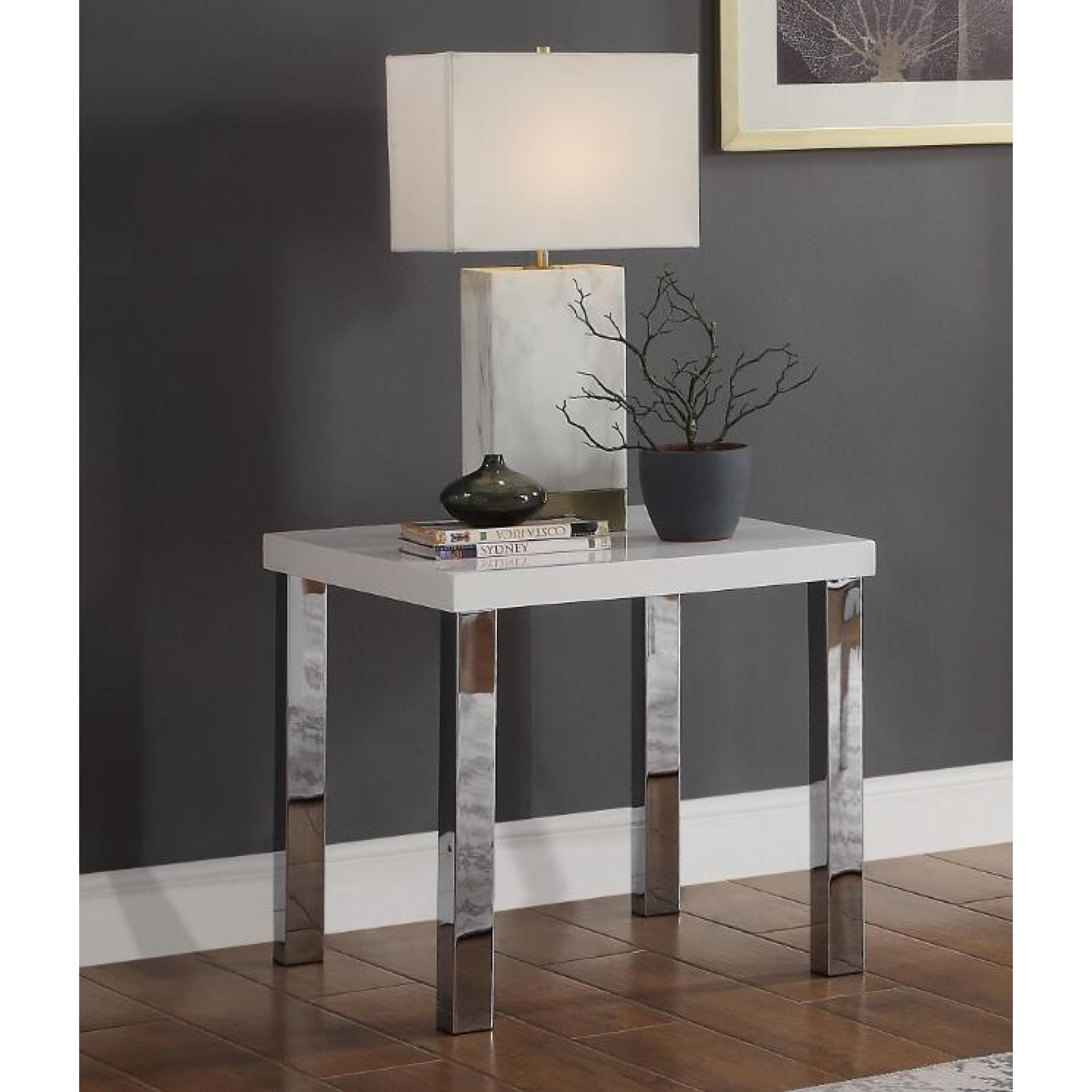Acme Furniture Harta End Table White High Gloss & Chrome