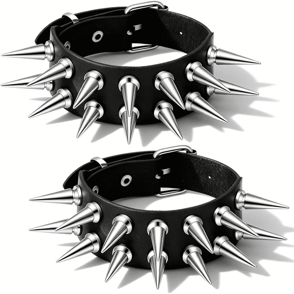 DESIGNICE Long Spike Bracelet-Pu Leather Bracelet for Men Women-Spike Cuff Wristband Black Goth Punk Rock Accessories-Spiked Bracelets