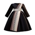 thumbnail image 3 of Wuxian Child Girls Long Sleeve Dresses Traditional Flower Plaid Graphic Embroider Round Neck High Waist Pleated A-Line Long Dress Fashionable Party Birthday Breathable Cozy Dailywear,Black,6-7 Years, 3 of 9
