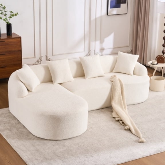 99" Chenille Minimalist Modular Sectional Sofa, Oversized Sectional Sofa Set with 30D Foam, Convertible Modular Cloud Sleeper Couch with 4 Pillows for Living Room, White
