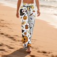 thumbnail image 4 of Halloween Pumpkin & Spider Print Wide Leg Pants for Women, 1-Pc Drawstring Loose Palazzo Trousers — Soft Breathable Lounge Bottoms & Halloween Pajama Pants White XXXL, 4 of 6