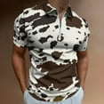 thumbnail image 2 of Cow Print Textures Men Zipper T-shirt Summer Casual Short Sleeve T-shirt Top, 2 of 7