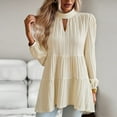 thumbnail image 5 of Spring Trendy Pleated Tops for Women Long Puff Sleeve Crewneck Keyhole Tiered Casual Flowy Babydoll Shirts Beige,XL, 5 of 7