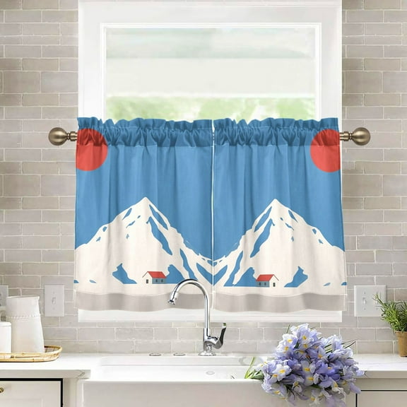 Yayeee Kitchen Curtains Tier Pair Light Filtering 27"x36" Rod Pocket Short Cafe Window Panel, Snow Mountain