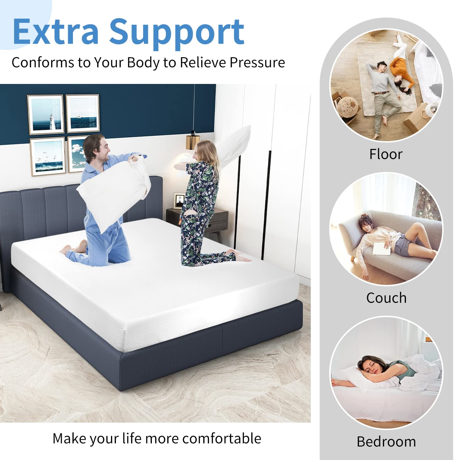CL.HPAHKL 5 Inch Full Size Mattress, Gel Memory Foam Mattress Medium Firm Bed in a Box, CertiPUR-US Certified, Cooling Sleep & Pressure Relief for Kids/Adults, Fiberglass Free