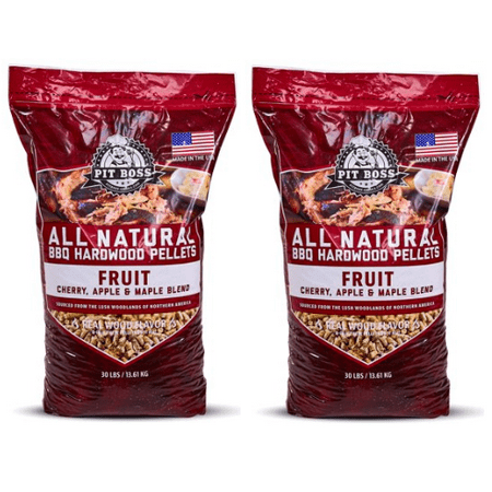 (2 pack) Pit Boss Fruit Blend Hardwood BBQ Grilling and Smoking Pellets - 30 lb Resealable (Best Wood For Smoking Pastrami)