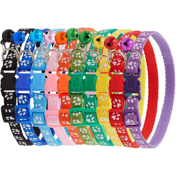 12 Colors Cat Collars Pack, Adjustable Kitten Collar with Metal Jingle