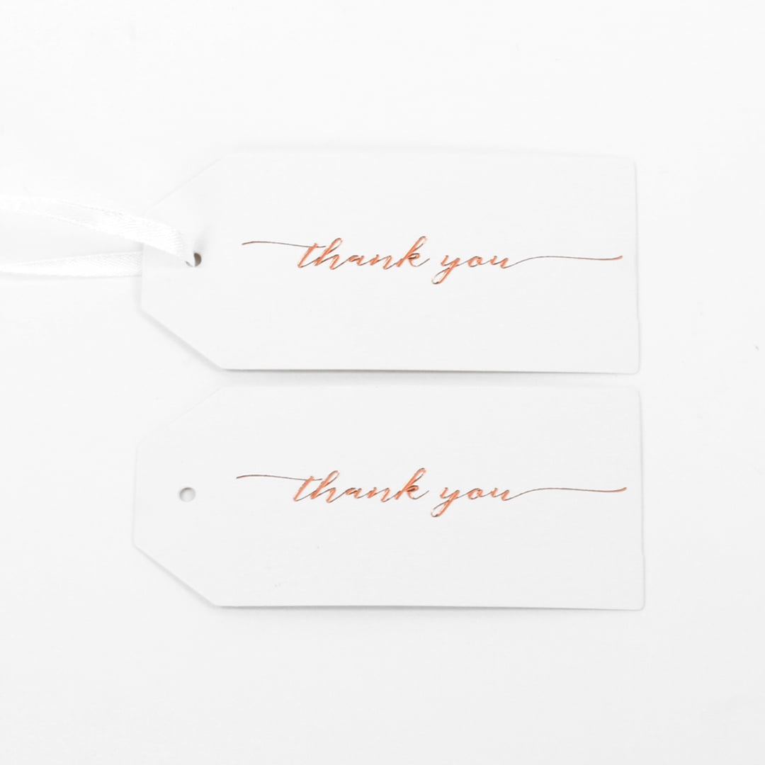 Koyal Wholesale Gift Tag Thank You Rose Gold Foil Favor Tags, in Bulk 100-Pack Gift Tag Labels with Gift Tag Ribbon