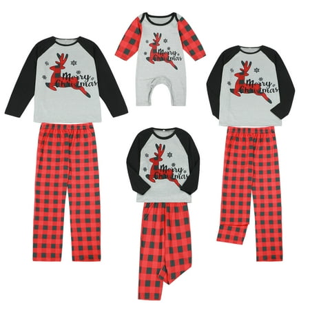 

Emmababy Family Matching Pajamas Set Adult Kids Baby Deer Printed Tops+Plaid Pants Sleepwear Nightwear Set