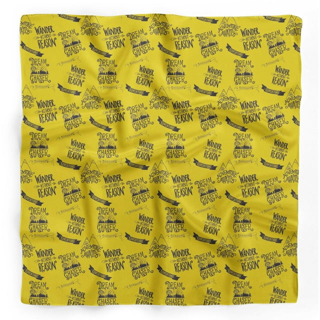 Bimba Yellow Dream Chaser Text Printed Pure Silk Scarf For Hair Neck Head Bandanas For Women 40 x 80 Inches
