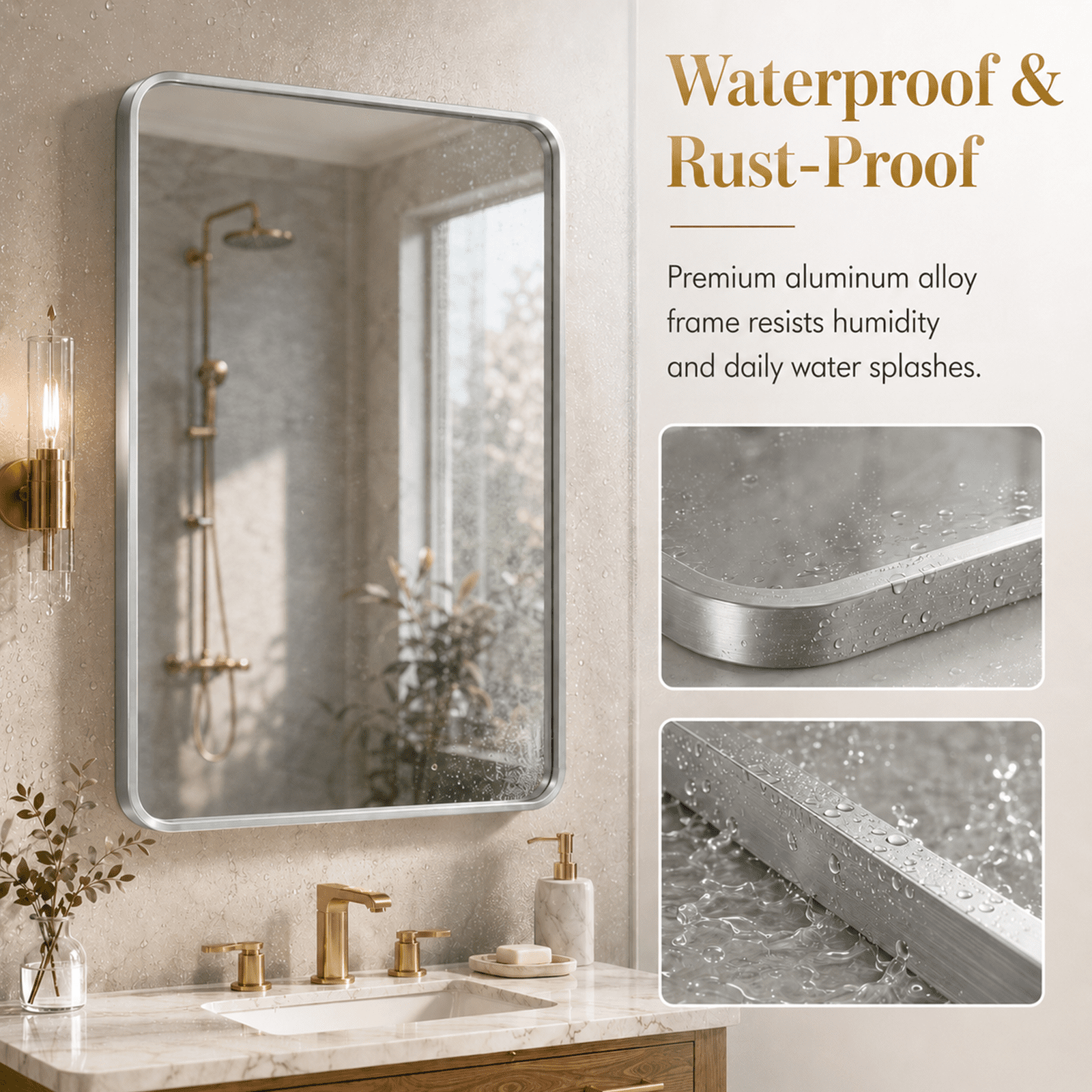 Alvantor Metal Framed Round Corner Vanity Bathroom Mirrors