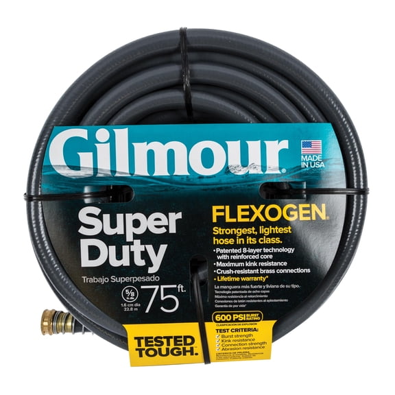 Gilmour Flexogen Garden Hose - Heavy Duty, Flexible, Kink Resistant - 5/8 in x 75 ft, Black