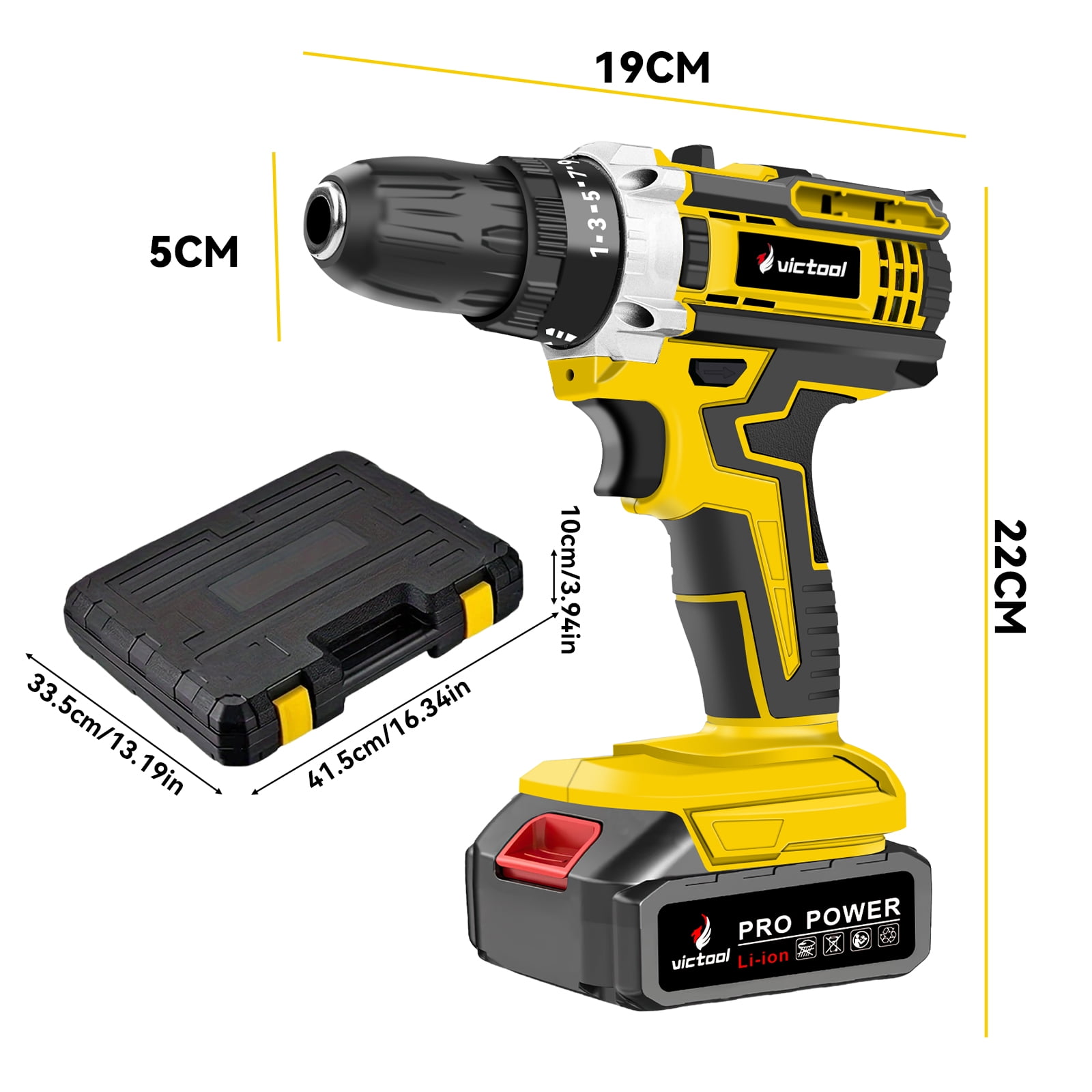 Victool 21V Cordless Electric Drill Portable Impact Drill Combo Set Household Auto Repair Hand Tool Kit