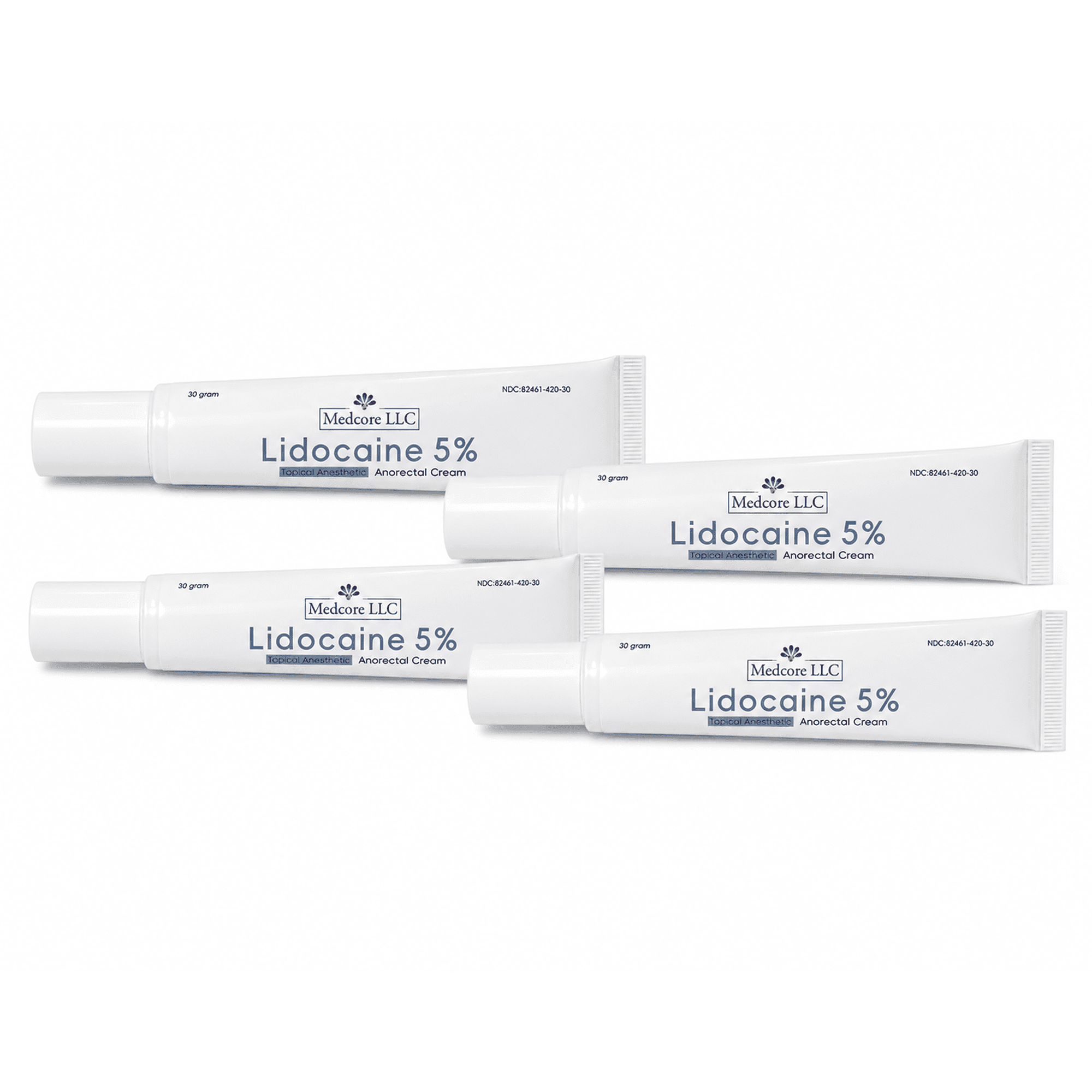 Medcore LLC Lidocaine 5% Topical Anesthetic Anorectal Cream, 30 Gram Tube, Temporary Relief for Local Pain, Soreness, Burning, Itching and Discomfort 4 Pack