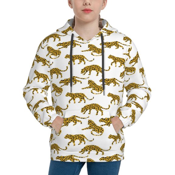 Kdxio Leopard Print Pattern Boys Athletic Unisex Boys Girls Hoodie with Pocket Sweatshirts-Small