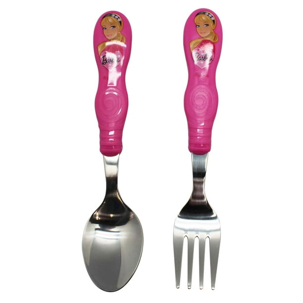 Barbie Pink Handled Stainless Steel Kids Spoon and Fork Set - Walmart