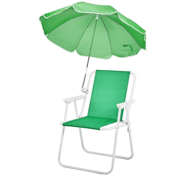 Folding Beach Chair with Umbrella, Lightweight Portable Camping Chair 265lbs Capacity for Travel Picnic Concert & Outdoor Activities, Green