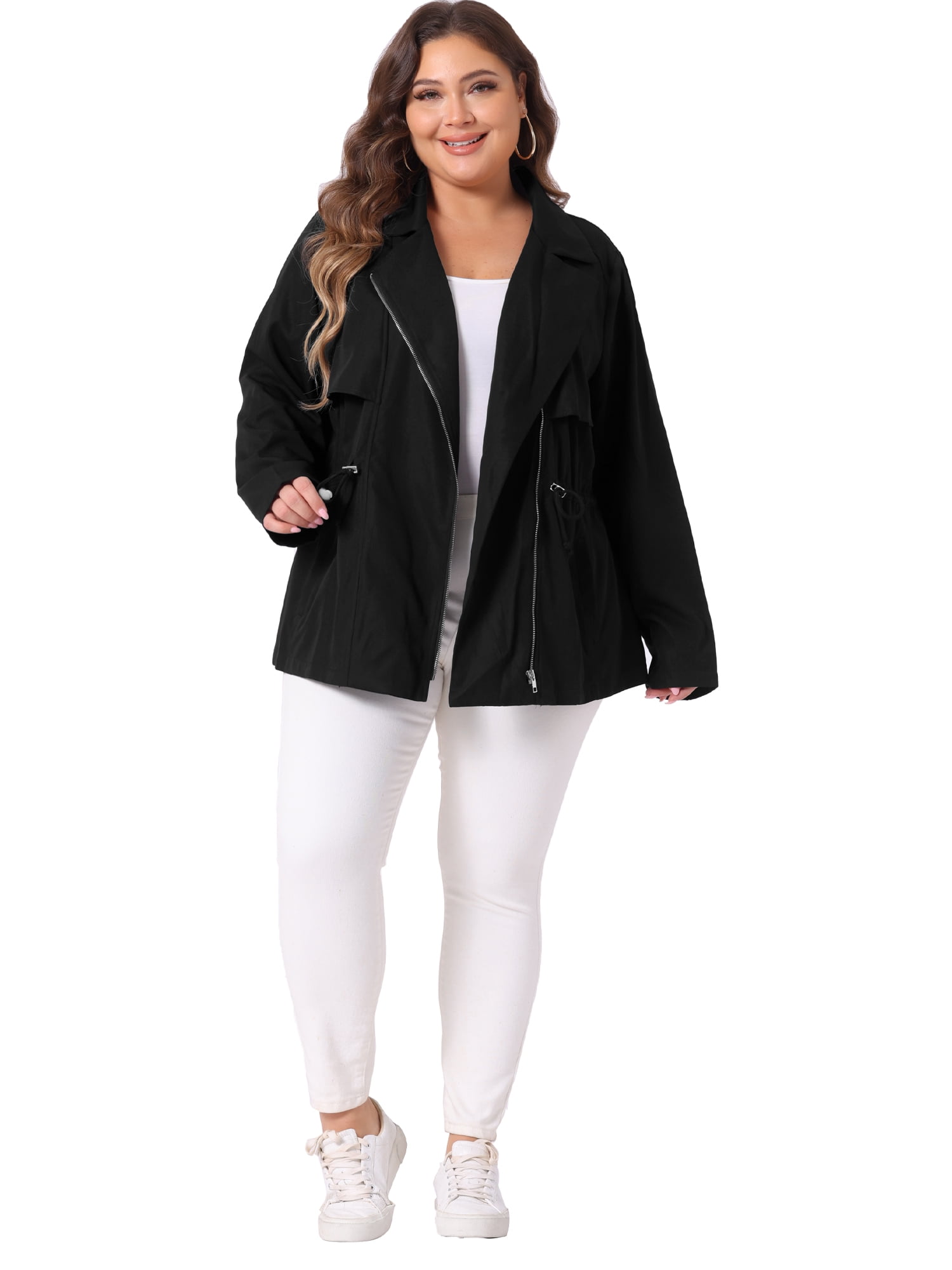 DARING DIVA Plus Size Moto Zipper Drawstring Waist Jacket 3X Black