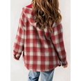 thumbnail image 6 of Women'S Plaid Jacket Long Sleeve Button Down Fleece Hooded Jackets Warm Coat Red Checkered XXL, 6 of 7