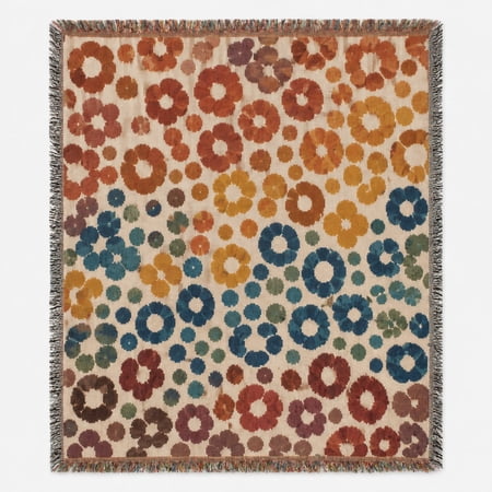 Abstract Floral Multicolor Woven Cotton Throw Blanket with Fringe Boho Living Room and Bedroom Decor