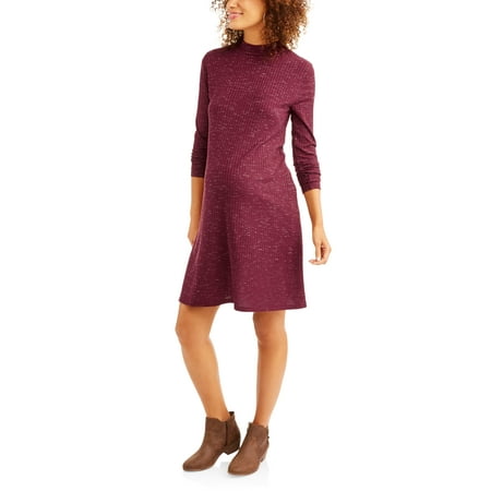 Faded Glory Maternity Long Sleeve Moc Neck Knit Rib Swing Dress