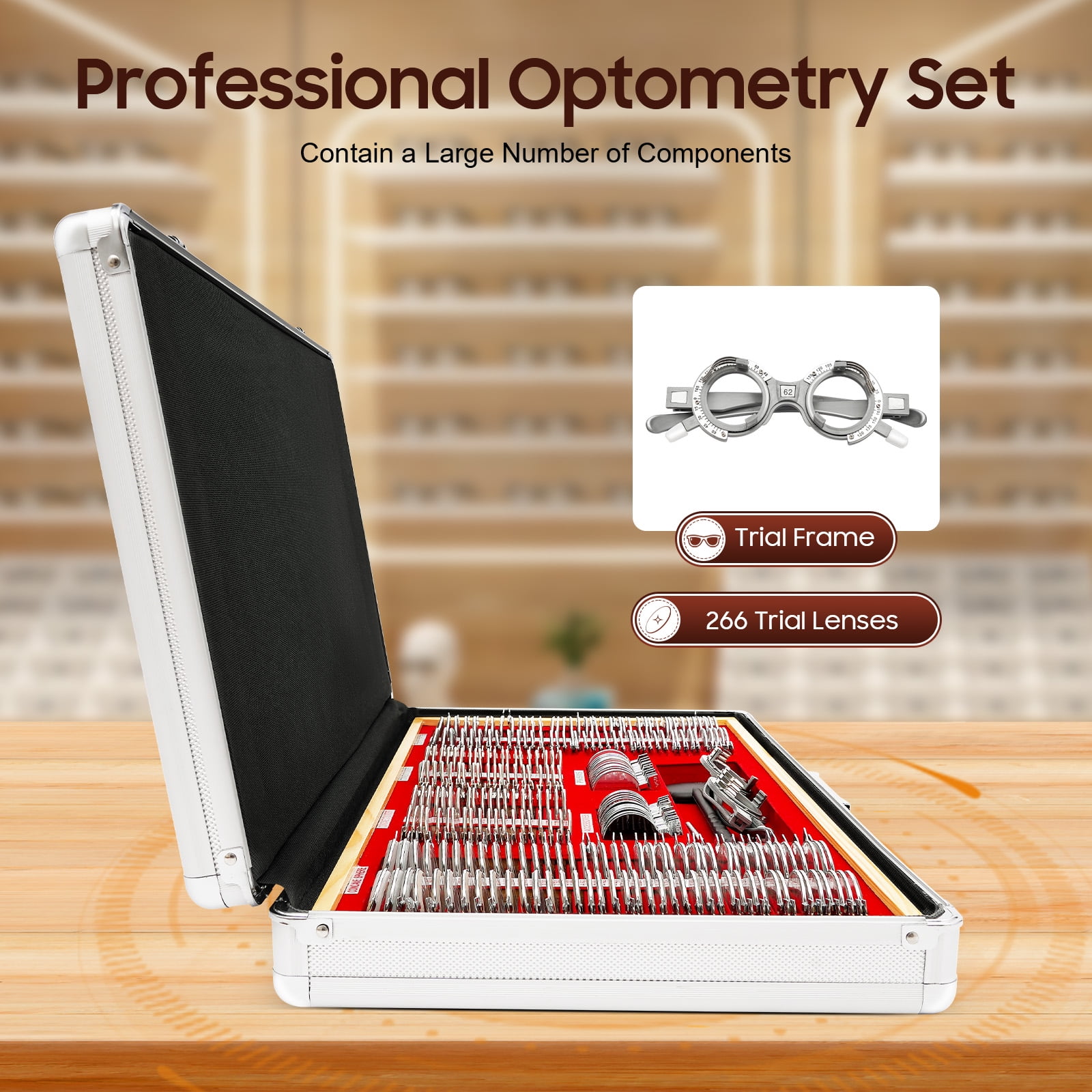 Wildnix Complete Professional Trial Lens Set with 266 Lenses and Trial Frames, High-Quality Outer Case, Dustproof, Sturdy, and Easy to Use